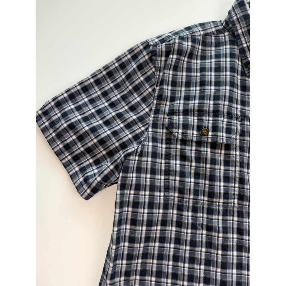 Carhartt Mens Large Relaxed Fit Plaid Blue Green Short Sleeve Button Up Shirt - Picture 4 of 13